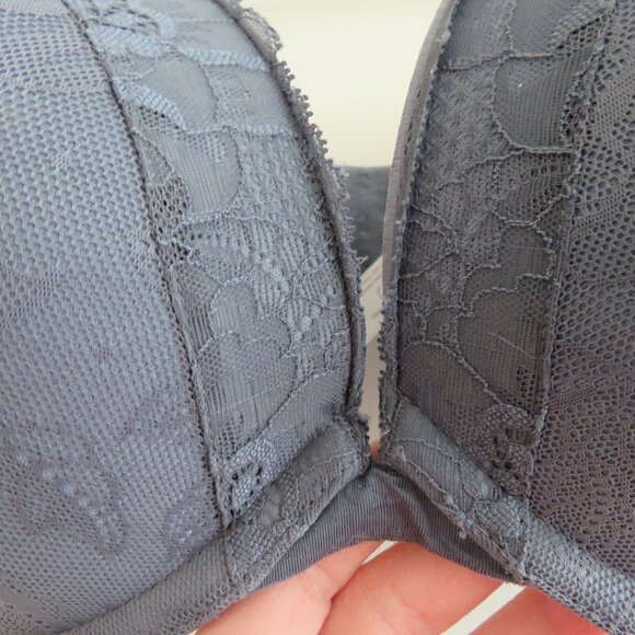 CACIQUE Smooth Boost Plunge Bra with Lace in Grisaille Blue - Plus Size 46B - Picture 7 of 13